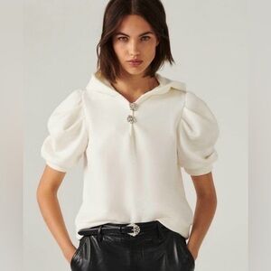 ba&sh Dylia Short Sleeve Hooded Sweatshirt Off White Size: Medium